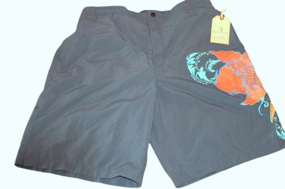 Caribbean Swimwear Men Bathing Suit Large Dark Blue Colorful Anime Koi Print NWT